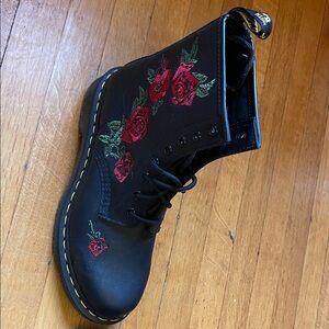 Dr. Martens Black Boots with Red Floral Embroidery